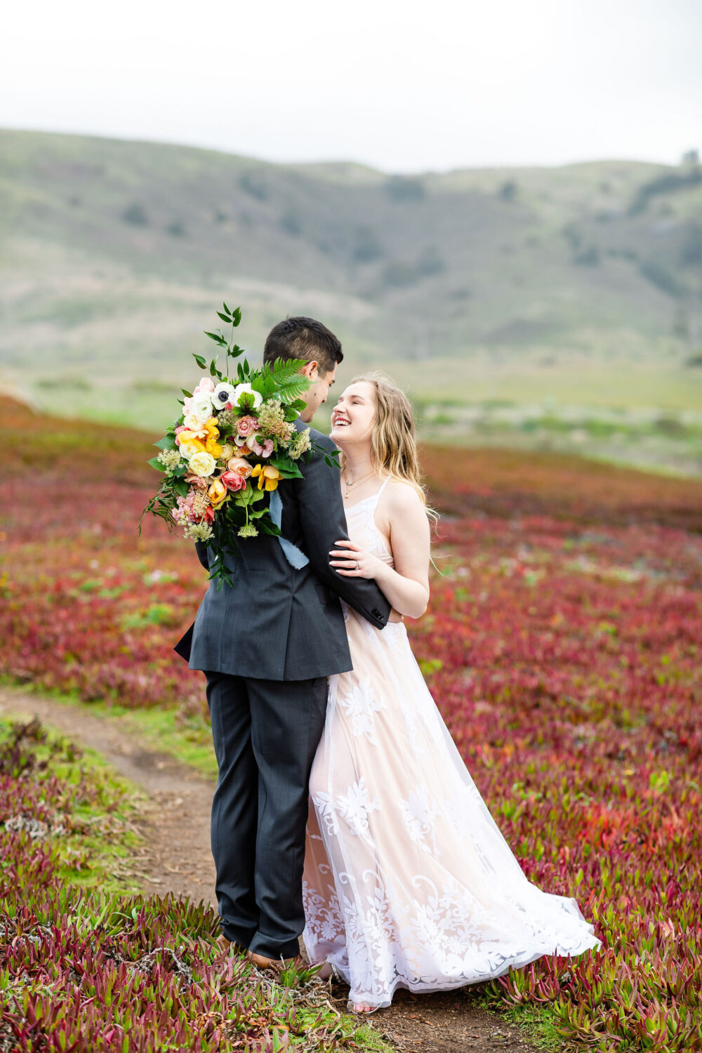 Elopement among the ice plants at Duncan's Point in Bodega Bay