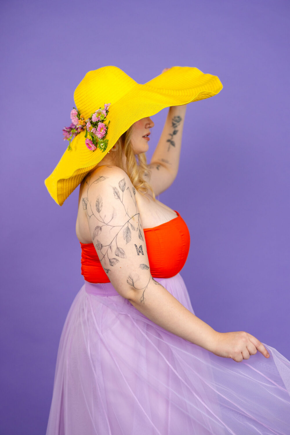 Purple floral backdrop studio portrait Bright Bay Studio Emeryville CA spring mini sessions colorful photography
